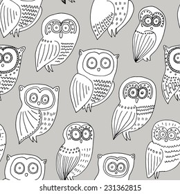 seamless pattern with all owl grey