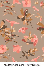 Seamless pattern of Allamanda flower, flat minimal retro/vintage modern pastel vector