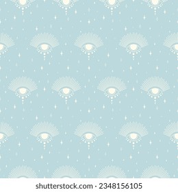 Seamless pattern with all-seeing eye blue print