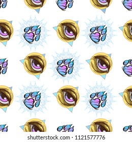 Seamless pattern with all-seeing eye and wolf's paw print for wallpaper, textiles, web page background and much more.