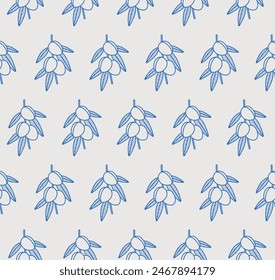 Seamless pattern of almond branch. Line art, retro. Plants and herbs for cosmetics.