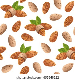 Seamless pattern with almond. Food background. Vector illustration 