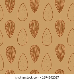 Seamless pattern with almond nuts. Vector hand drawn seamless pattern for packaging, textile, interior, background and other designs