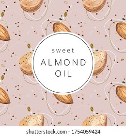 Seamless pattern with almonds. Background with nuts. Wallpaper, print, card, modern textile design, banner, poster. Vector illustration.