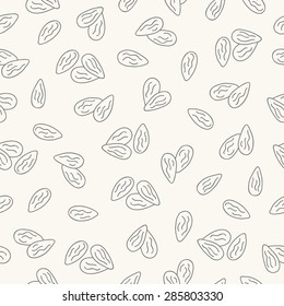 Seamless pattern with almonds. Contour drawing vector illustration. Perfect for wallpapers, wrapping papers, restaurant menu, web page background, textile 