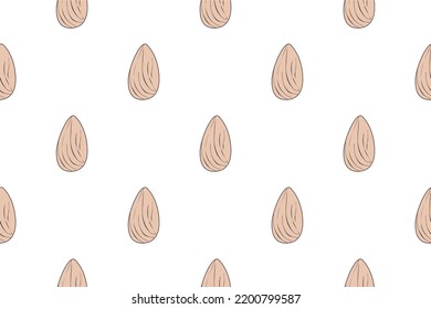 A seamless pattern of almonds in soft brown colors. Minimalist vector illustration. For background, decoration, food packaging, textile, designs, logos, posters, prints