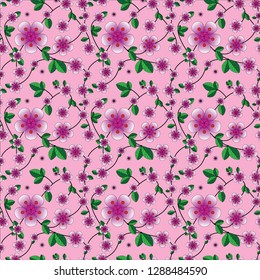 seamless pattern almont flower and leaves background pink