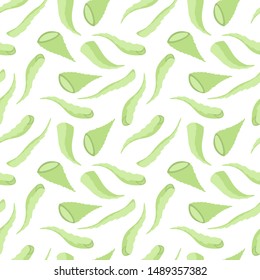 Seamless pattern with aloe vera leaves isolated on white background. Flat vector illustration.