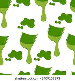 Seamless pattern with aloe vera plant, green cut leaves, slices and drops of juice. Medicinal herbs background. Vector illustration in cartoon flat style.