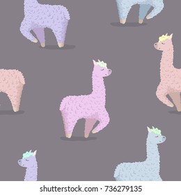 Seamless pattern with alpaca in neon colors - south america's lama . Vector illustration. wrapping paper or textile pattern