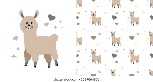Seamless pattern with alpaca on a white background