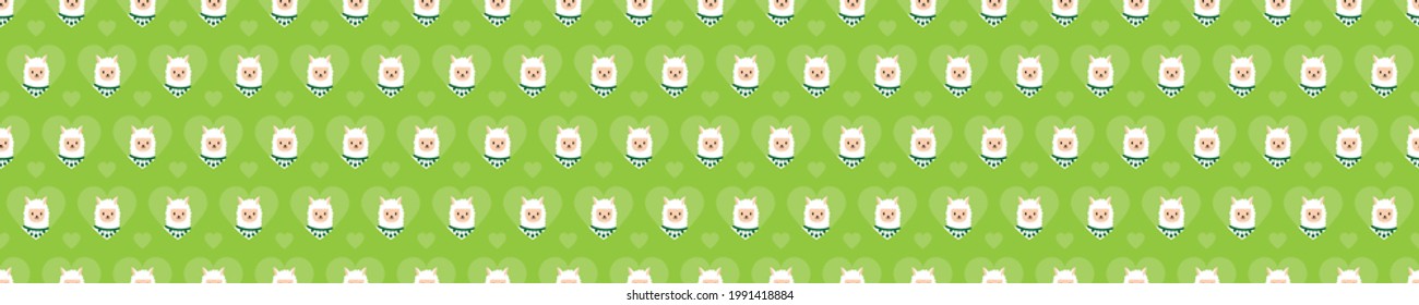 Seamless pattern with alpacas and hearts