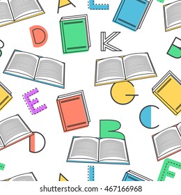 Seamless pattern alphabet background in bright colors. Vector illustration with randomly distributed English letters. Seamless pattern can be used for wallpaper, textiles, prints, fabric, gift wrap