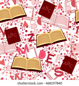 Seamless pattern alphabet background in bright colors. Vector illustration with randomly distributed English letters. Seamless pattern can be used for wallpaper, textiles, prints, fabric, gift wrap