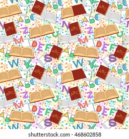 Seamless pattern alphabet background in bright colors. Vector illustration with randomly distributed English letters. Can be used for wallpaper, textiles, prints, fabric, gift wrap