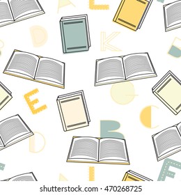 Seamless pattern alphabet background in bright colors. Vector illustration with randomly distributed English letters. Seamless pattern can be used for wallpaper, textiles, prints, fabric, gift wrap