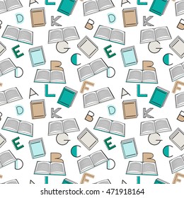Seamless pattern alphabet background in bright colors. Vector illustration with randomly distributed English letters. Seamless pattern can be used for wallpaper, textiles, prints, fabric, gift wrap
