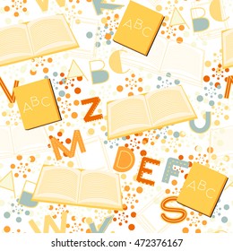 Seamless pattern alphabet background in bright colors. Vector illustration with randomly distributed English letters. Seamless pattern can be used for wallpaper, textiles, prints, fabric, gift wrap