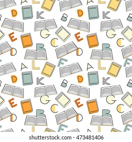 Seamless pattern alphabet background in bright colors. Vector illustration with randomly distributed English letters. Seamless pattern can be used for wallpaper, textiles, prints, fabric, gift wrap