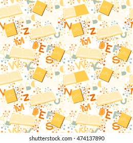 Seamless pattern alphabet background in bright colors. Vector illustration with randomly distributed English letters. Seamless pattern can be used for wallpaper, textiles, prints, fabric, gift wrap