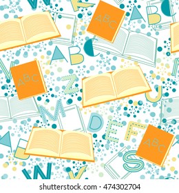 Seamless pattern alphabet background in bright colors. Vector illustration with randomly distributed English letters. Seamless pattern can be used for wallpaper, textiles, prints, fabric, gift wrap