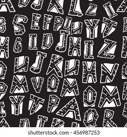 seamless pattern with alphabet. hand drawn letters. black and white