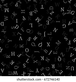 Seamless pattern with alphabet, , isolated on black background. Vector illustration, easy to edit.