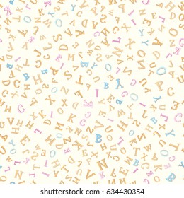 Seamless pattern with alphabet letters for babies. Colorful cute vector seamless pattern for wrapping paper, fabric or wallpapers.