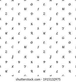 Seamless pattern with alphabet letters. Endless background for English language Day. Chaotically located symbols. Black on white. Vector illustration