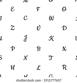 Seamless pattern with alphabet letters. Endless background for English language Day. Chaotically located symbols. Black on white. Vector illustration