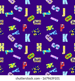 Seamless pattern with alphabet letters.Background for kids.Gift wrapping paper. Bed sheets and interior. School and learning theme.