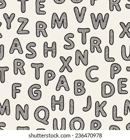 Seamless pattern with alphabet. Repeating monochrome texture. Hand drawn striped letters