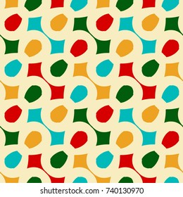 Seamless pattern with alternate diagonal colorful geometric elements.