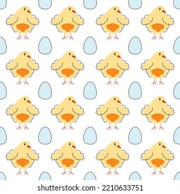 Seamless pattern of alternating chickens and eggs. Children's illustration