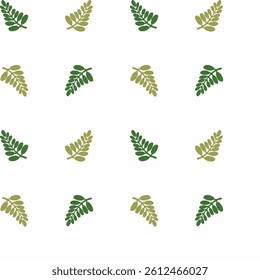 Seamless pattern with alternating green botanical leaves on white background. Simple flat design, perfect for textiles, wrapping paper, or wallpaper.
