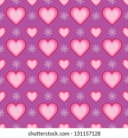 A seamless pattern of alternating hearts and snowflakes.