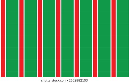 Padrão contínuo com listras verticais alternadas vermelho, branco e verde. Ideal para fundos de Natal, design têxtil, papel de embrulho, ou temas de férias festivas.