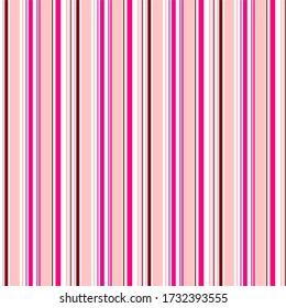 Seamless pattern of alternating vertical stripes of deep pink, pink, white and saturated red-brown colors. Great for decorating fabrics, textiles, gift wrapping, printed matter, interiors, advertising