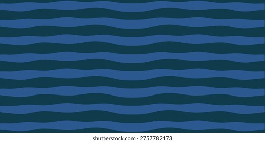 A seamless pattern of alternating wavy horizontal stripes in shades of blue and dark blue, creating a dynamic visual texture