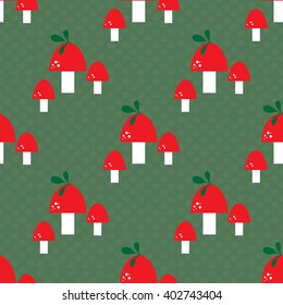 Seamless pattern with amanita - fly agaric mushrooms