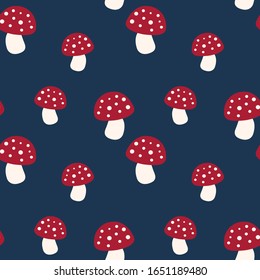 Seamless pattern with amanita fly-agaric mushroom. 
Vector 

