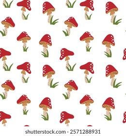 Seamless pattern with amanita fly-agaric mushroom