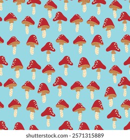 Seamless pattern with amanita fly-agaric mushroom