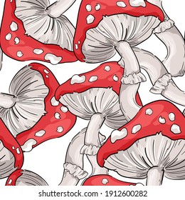 Seamless pattern amanita Mushrooms print for textile vector illustration design