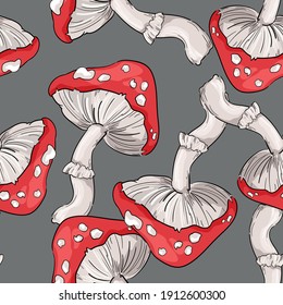 Seamless pattern amanita Mushrooms print for textile vector illustration design