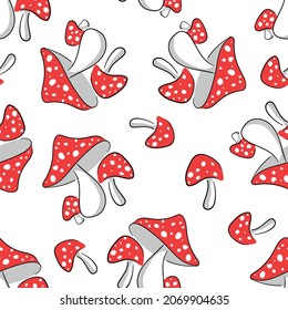 Seamless pattern amanita Mushrooms print for textile vector illustration design