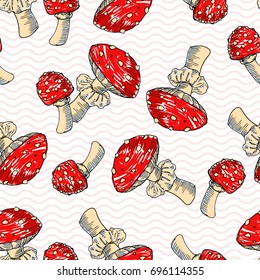 Seamless pattern of Amanita. The sketch marker. Vector