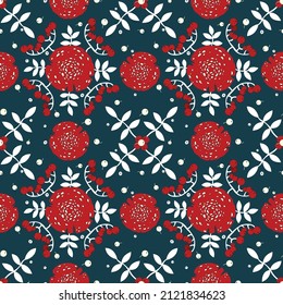 Seamless pattern with amanitas and rowanberry. Vector illustration. Texture for different types design.