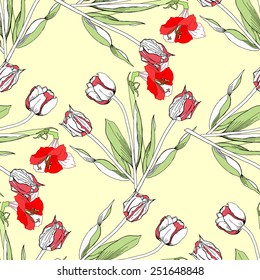 Seamless pattern with amaryllis and tulip.Vector Illustration
