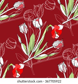 Seamless pattern with amaryllis and tulip.Vector Illustration